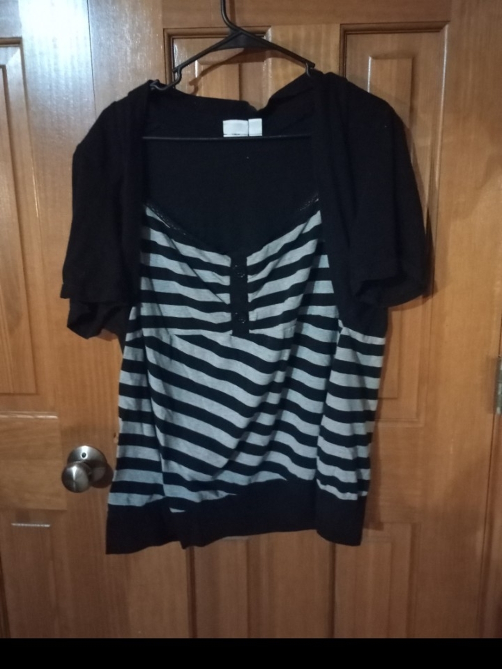 Cato Black and Gray Striped Short-Sleeve Knit Tunic